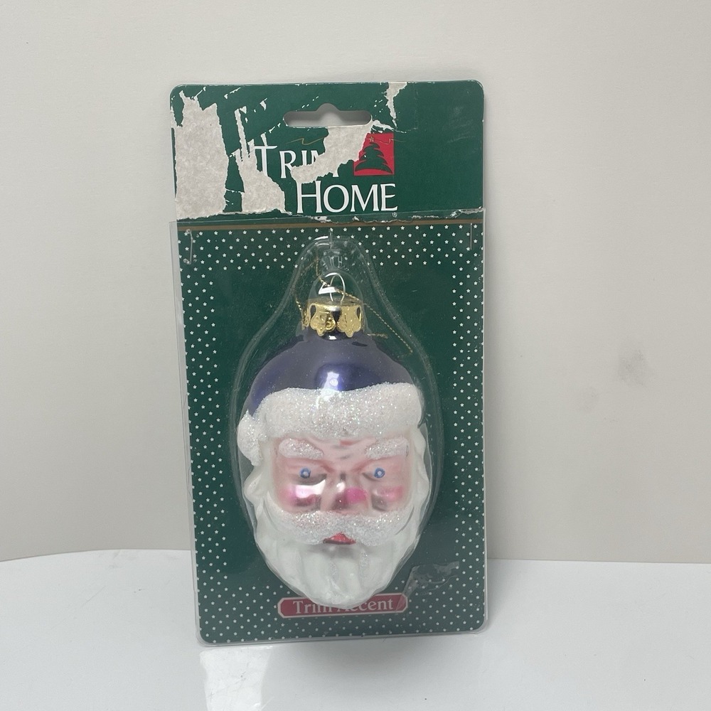 Vintage‎ Christmas Ornament Santa Head Mercury Glass Blue Hat about 4"